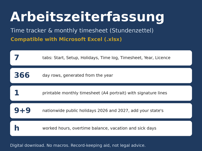 Cover image of the template: Timesheet and hours tracker
