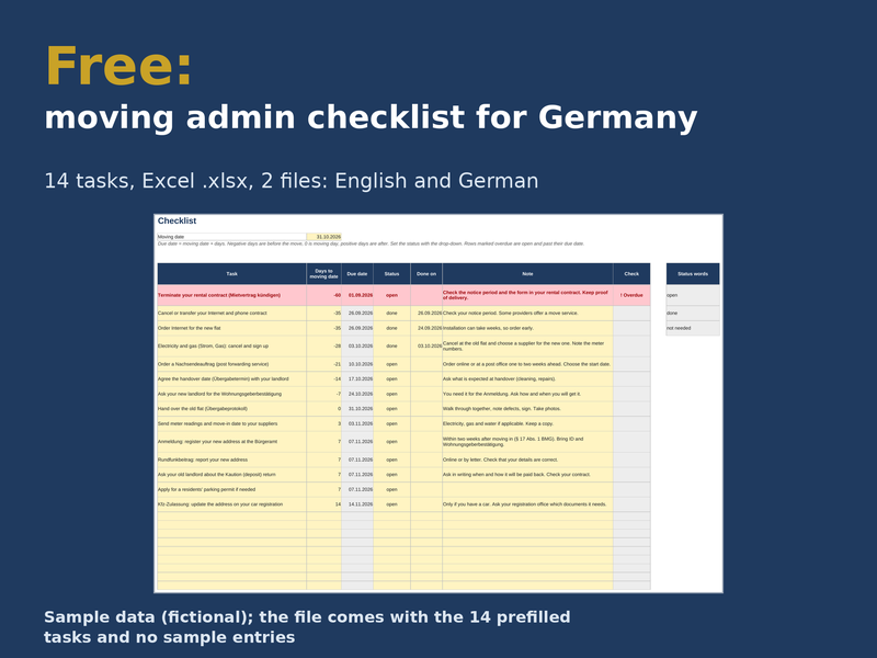 Cover image of the template: The free checklist for your move